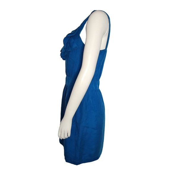 ANN TAYLOR LOFT Solid All Blue Sleeveless 100% Silk Side Zip Dress Womens Size 4 - Picture 2 of 7